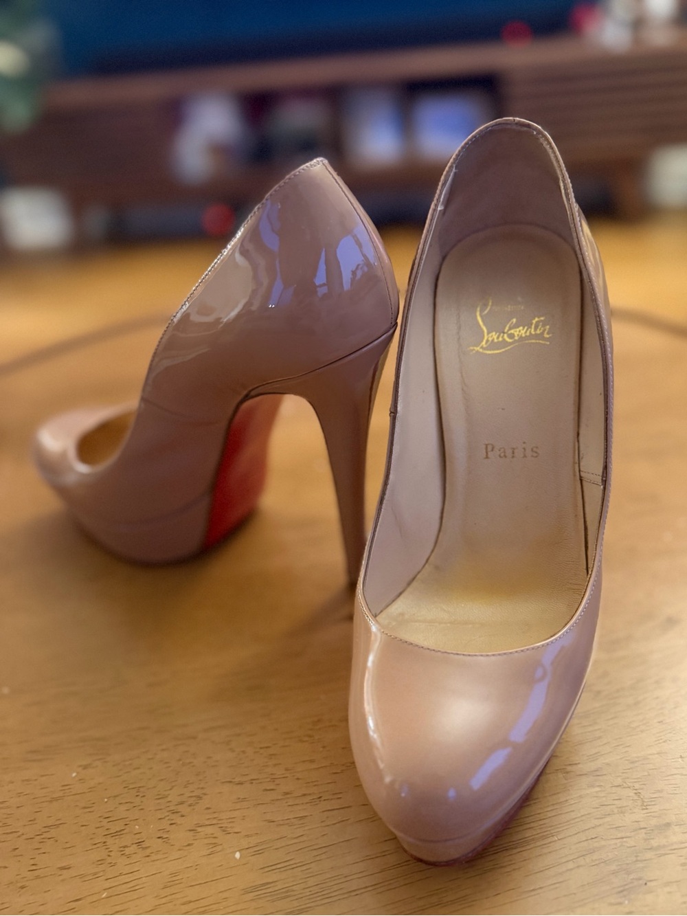 Christian Louboutin nude Patent Leather Platform Pumps